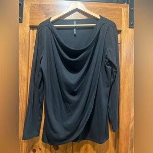 GAIAM Black Draped Cowl Neck Top